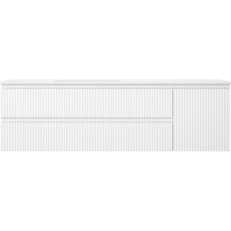 Mexen Rivel 160 cm bathroom cabinet with left Otis sink, 2S, 1D, grooved, white matte - 91A23-16047-3-BBFFF01-W18L01