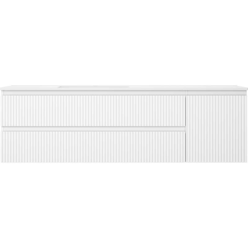 Mexen Rivel bathroom cabinet 160 cm with Otis left sink, 2S, 1D, fluted, white matte - 91A23-16047-3-BBFFF01-W18L01