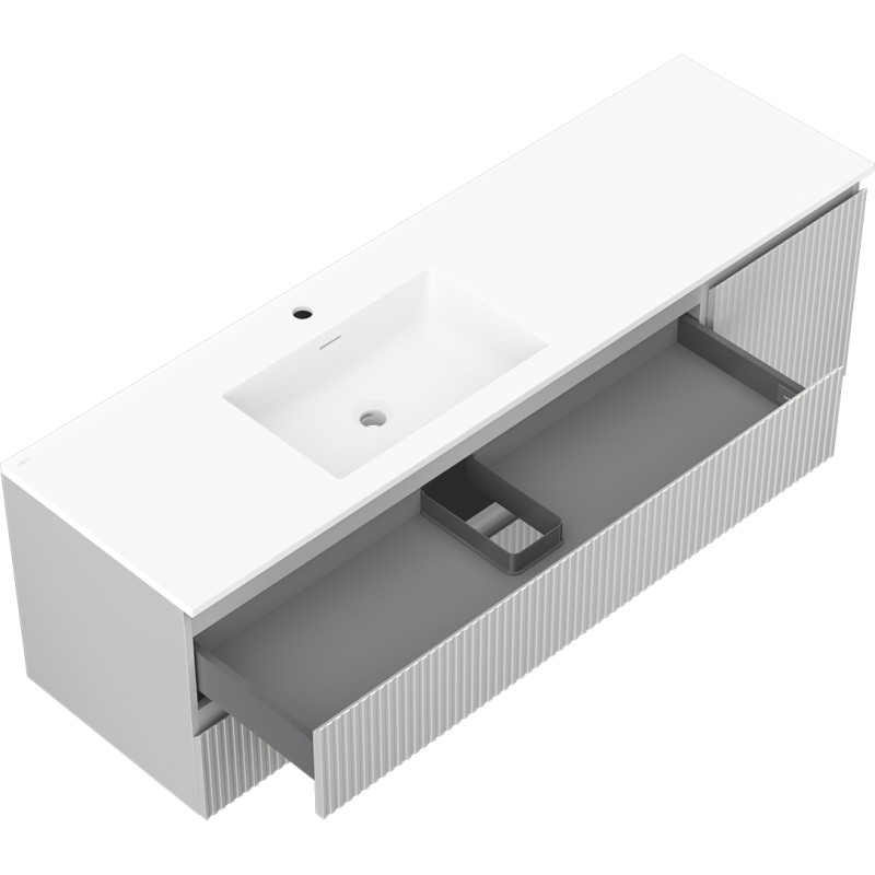 Mexen Rivel bathroom cabinet 160 cm with left basin Otis, 2S, 1D, grooved, gray matte/white matte - 91A23-16047-3-BBFFF62-W18L01