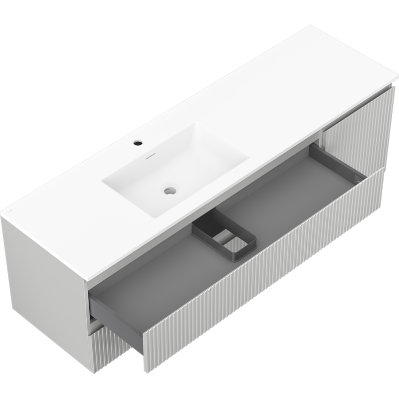 Mexen Rivel Otis 160 cm Bathroom Cabinet with Left Sink, 2S, 1D, Grooved, Gray Matte/White Matte - 91A23-16047-3-BBFFF62-W18L01