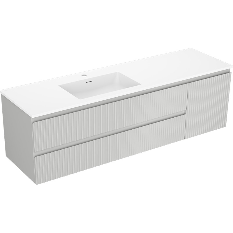 Mexen Rivel bathroom cabinet 160 cm with left basin Otis, 2S, 1D, grooved, gray matte/white matte - 91A23-16047-3-BBFFF62-W18L01