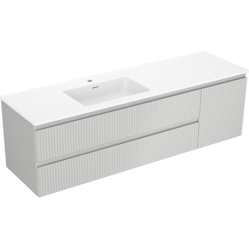 Mexen Rivel Otis 160 cm Bathroom Cabinet with Left Sink, 2S, 1D, Grooved, Gray Matte/White Matte - 91A23-16047-3-BBFFF62-W18L01