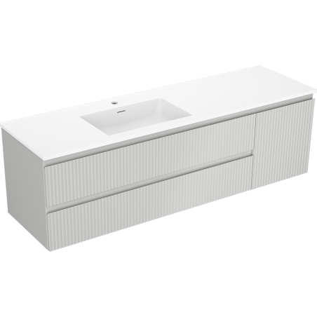 Mexen Rivel bathroom cabinet 160 cm with left basin Otis, 2S, 1D, grooved, gray matte/white matte - 91A23-16047-3-BBFFF62-W18L01