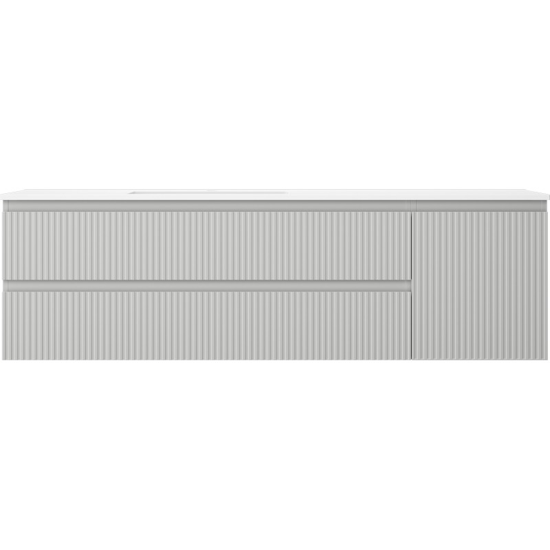 Mexen Rivel bathroom cabinet 160 cm with left basin Otis, 2S, 1D, grooved, gray matte/white matte - 91A23-16047-3-BBFFF62-W18L01