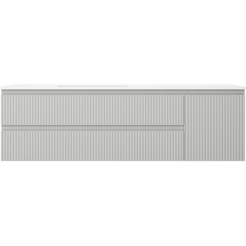 Mexen Rivel Otis 160 cm Bathroom Cabinet with Left Sink, 2S, 1D, Grooved, Gray Matte/White Matte - 91A23-16047-3-BBFFF62-W18L01