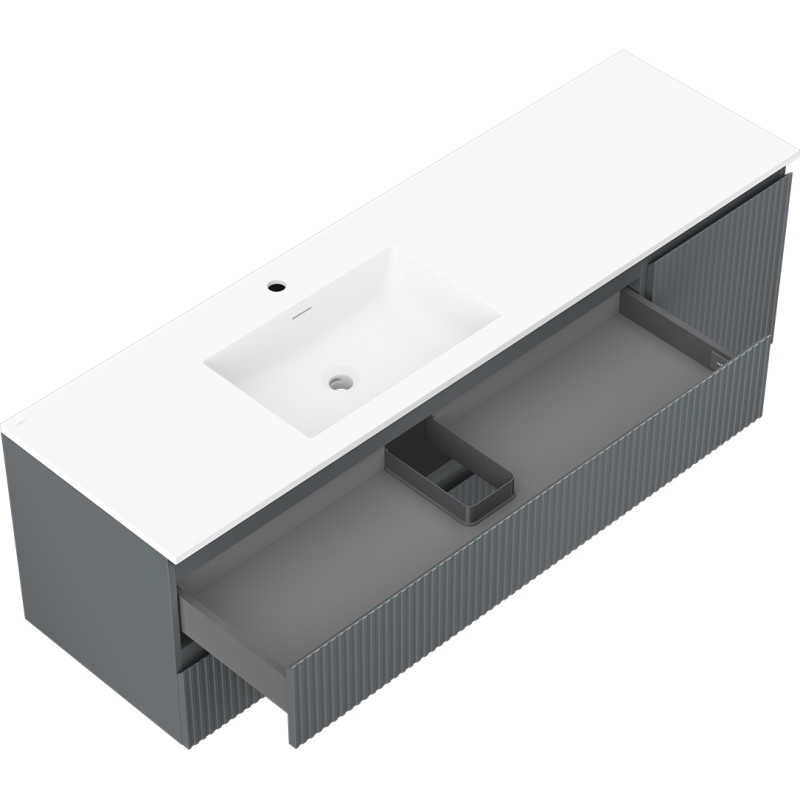 Mexen Rivel 160 cm Bathroom Cabinet with Left Sink Otis, 2 Drawers, 1 Door, Fluted, Graphite/White Matte