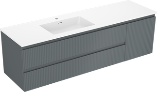 Mexen Rivel 160 cm Bathroom Cabinet with Left Sink Otis, 2 Drawers, 1 Door, Fluted, Graphite/White Matte