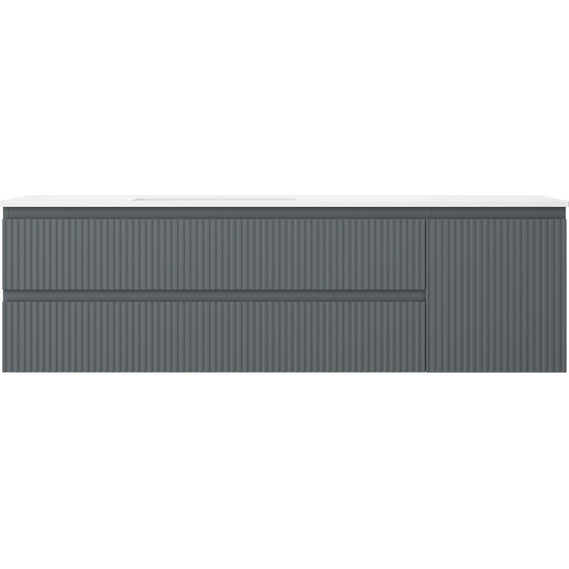 Mexen Rivel 160 cm Bathroom Cabinet with Left Sink Otis, 2 Drawers, 1 Door, Fluted, Graphite/White Matte