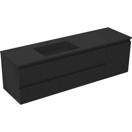 Mexen Rivel 160 cm Bathroom Cabinet with Otis Left Washbasin, 2S, 1D, Grooved, Black Matte - 91A23-16047-3-BBFFF71-W18L71