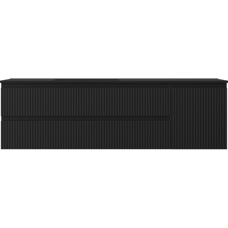 Mexen Rivel 160 cm Bathroom Cabinet with Otis Left Washbasin, 2S, 1D, Grooved, Black Matte - 91A23-16047-3-BBFFF71-W18L71