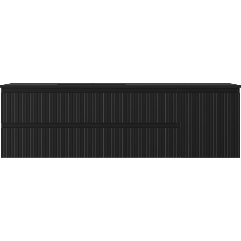 Mexen Rivel bathroom cabinet 160 cm with left Otis washbasin, 2S, 1D, grooved, black matte - 91A23-16047-3-BBFFF71-W18L71