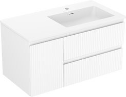 Mexen Rivel 90 cm bathroom cabinet with Otis right sink, 2S, 1D, fluted, white matte - 91A23-09047-3-BBFFF01-W18P01