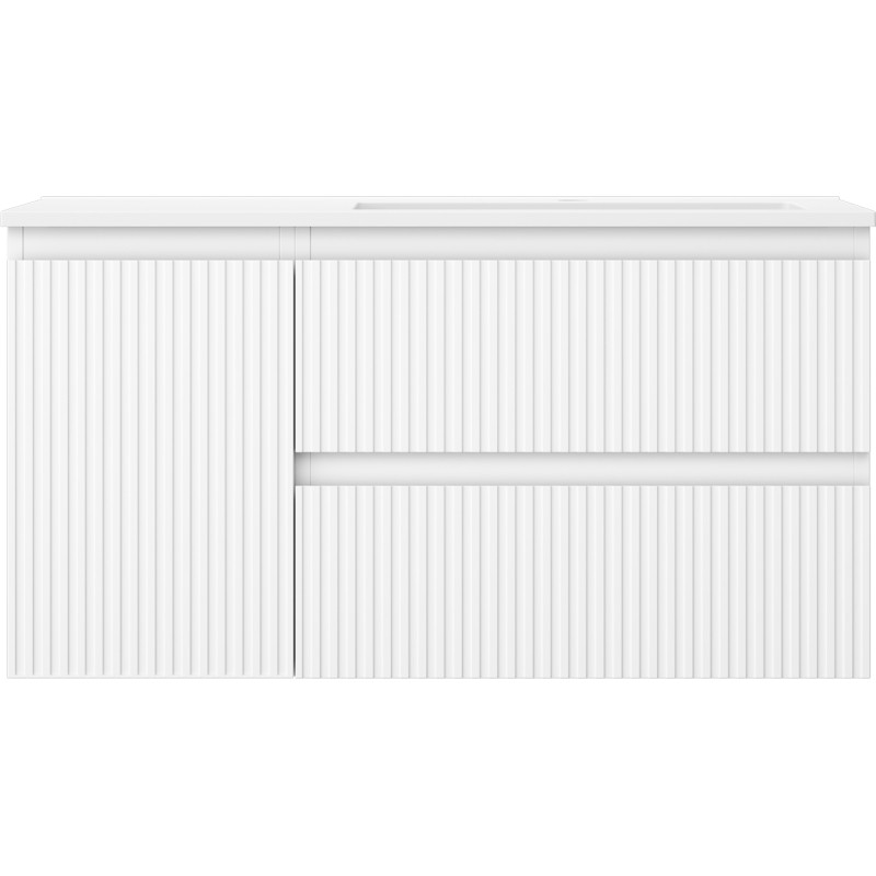 Mexen Rivel 90 cm bathroom cabinet with Otis right sink, 2S, 1D, fluted, white matte - 91A23-09047-3-BBFFF01-W18P01
