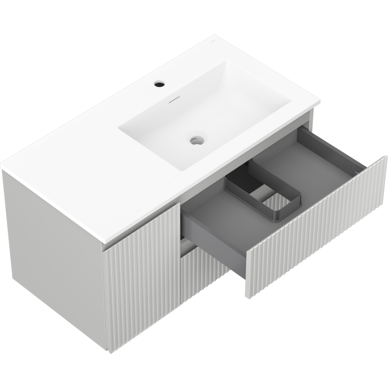 Mexen Rivel 90 cm Bathroom Cabinet with Right Sink Otis, 2S, 1D, Grooved, Gray Matte/White Matte - 91A23-09047-3-BBFFF62-W18P01