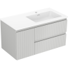 Mexen Rivel 90 cm bathroom cabinet with right-sided Otis sink, 2 drawers, 1 door, fluted, gray matte/white matte