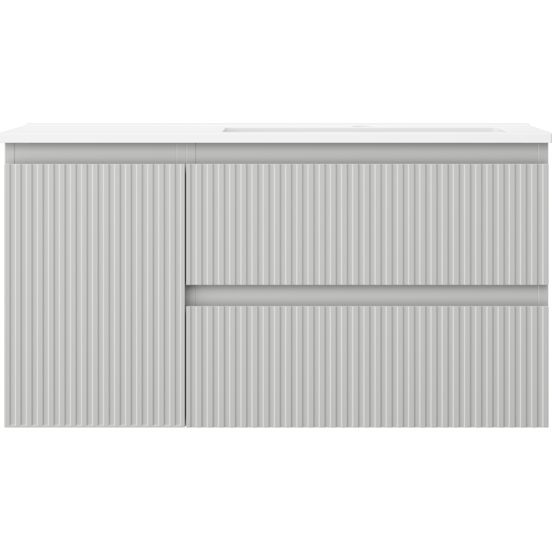 Mexen Rivel 90 cm Bathroom Cabinet with Right Sink Otis, 2S, 1D, Grooved, Gray Matte/White Matte - 91A23-09047-3-BBFFF62-W18P01