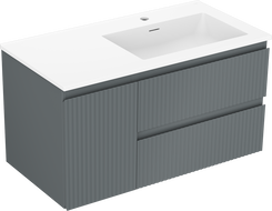 Mexen Rivel bathroom cabinet 90 cm with Otis sink right, 2S, 1D, grooved, graphite/white matte - 91A23-09047-3-BBFFF66-W18P01