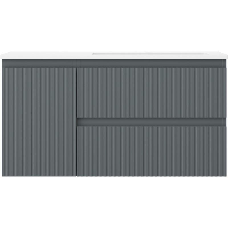Mexen Rivel bathroom cabinet 90 cm with Otis sink right, 2S, 1D, grooved, graphite/white matte - 91A23-09047-3-BBFFF66-W18P01