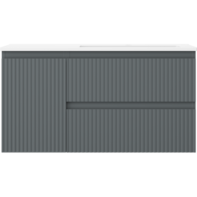 Mexen Rivel bathroom cabinet 90 cm with sink Otis right, 2S, 1D, fluted, graphite/white matte - 91A23-09047-3-BBFFF66-W18P01