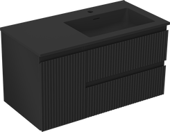 Mexen Rivel bathroom cabinet 90 cm with Otis sink right, 2S, 1D, grooved, black matte - 91A23-09047-3-BBFFF71-W18P71
