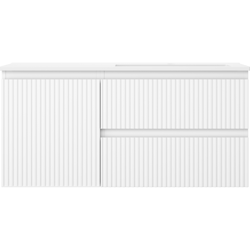 Mexen Rivel bathroom cabinet 100 cm with right sink Otis, 2S, 1D, fluted, white matte - 91A23-10047-3-BBFFF01-W18P01