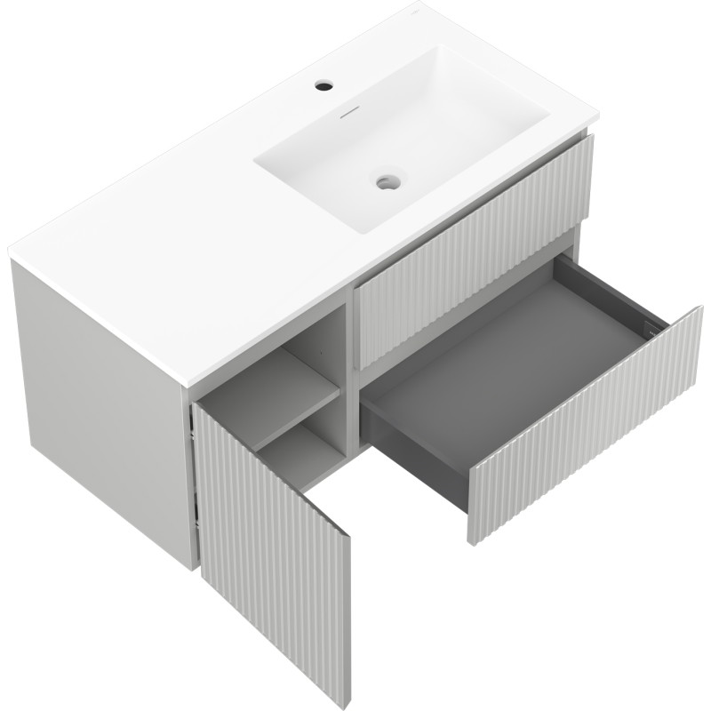 Mexen Rivel 100 cm bathroom cabinet with Otis sink right, 2S, 1D, grooved, gray/white matte - 91A23-10047-3-BBFFF62-W18P01