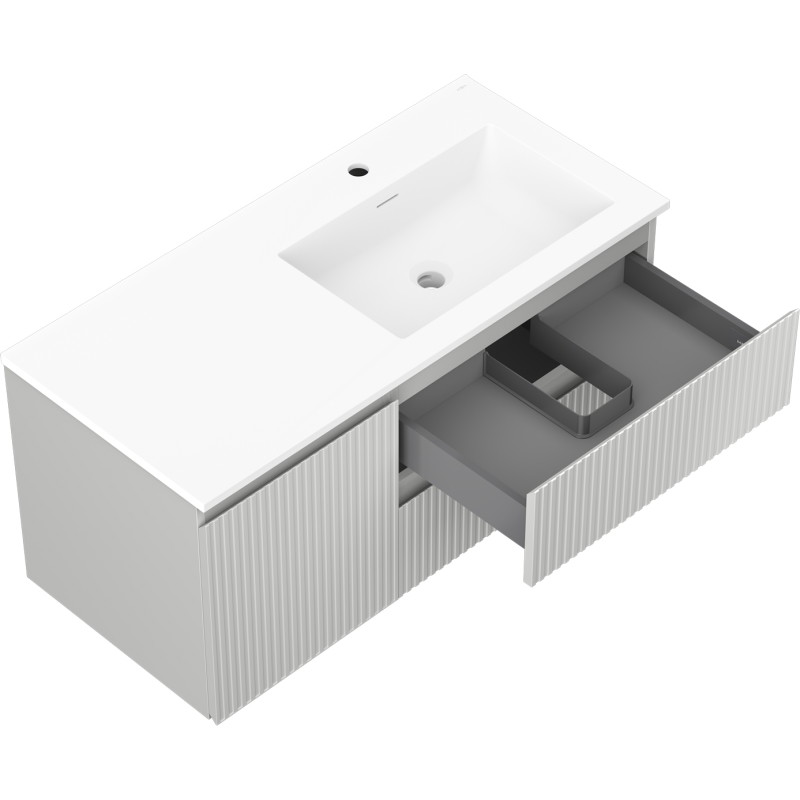 Mexen Rivel 100 cm bathroom cabinet with Otis sink right, 2S, 1D, grooved, gray/white matte - 91A23-10047-3-BBFFF62-W18P01