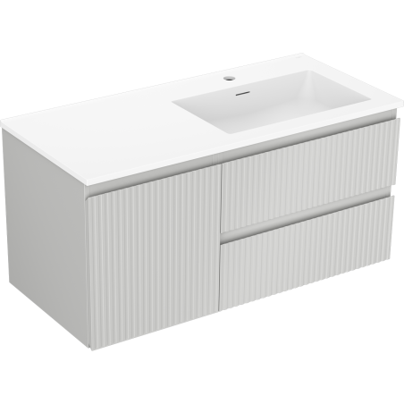 Mexen Rivel 100 cm bathroom cabinet with Otis sink right, 2S, 1D, grooved, gray/white matte - 91A23-10047-3-BBFFF62-W18P01