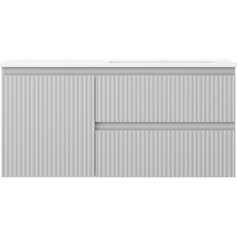 Mexen Rivel 100 cm bathroom cabinet with Otis sink right, 2S, 1D, grooved, gray/white matte - 91A23-10047-3-BBFFF62-W18P01
