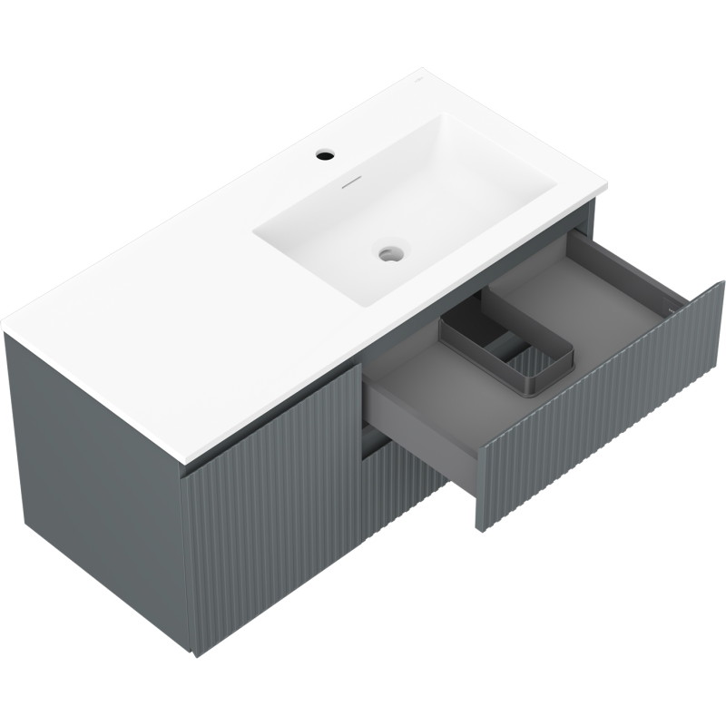 Mexen Rivel 100 cm bathroom cabinet with Otis right sink, 2S, 1D, fluted, graphite/white matte - 91A23-10047-3-BBFFF66-W18P01