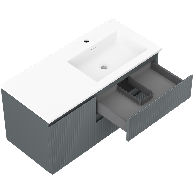 Mexen Rivel 100 cm Bathroom Cabinet with Otis Right Sink, 2S, 1D, Grooved, Graphite/White Matte - 91A23-10047-3-BBFFF66-W18P01