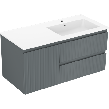 Mexen Rivel 100 cm bathroom cabinet with Otis right sink, 2S, 1D, fluted, graphite/white matte - 91A23-10047-3-BBFFF66-W18P01