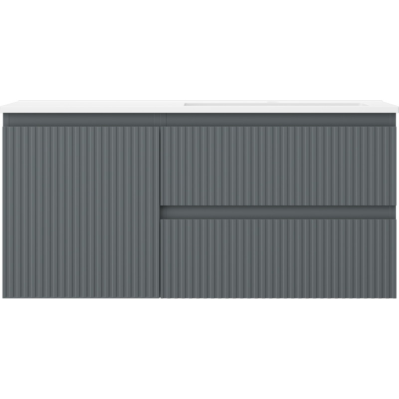 Mexen Rivel 100 cm bathroom cabinet with Otis right sink, 2S, 1D, fluted, graphite/white matte - 91A23-10047-3-BBFFF66-W18P01