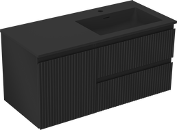 Mexen Rivel 100 cm Bathroom Cabinet with Otis Right Sink, 2S, 1D, Fluted, Black Matte - 91A23-10047-3-BBFFF71-W18P71