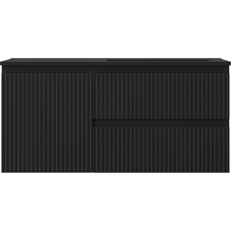 Mexen Rivel 100 cm Bathroom Cabinet with Otis Right Sink, 2S, 1D, Fluted, Black Matte - 91A23-10047-3-BBFFF71-W18P71