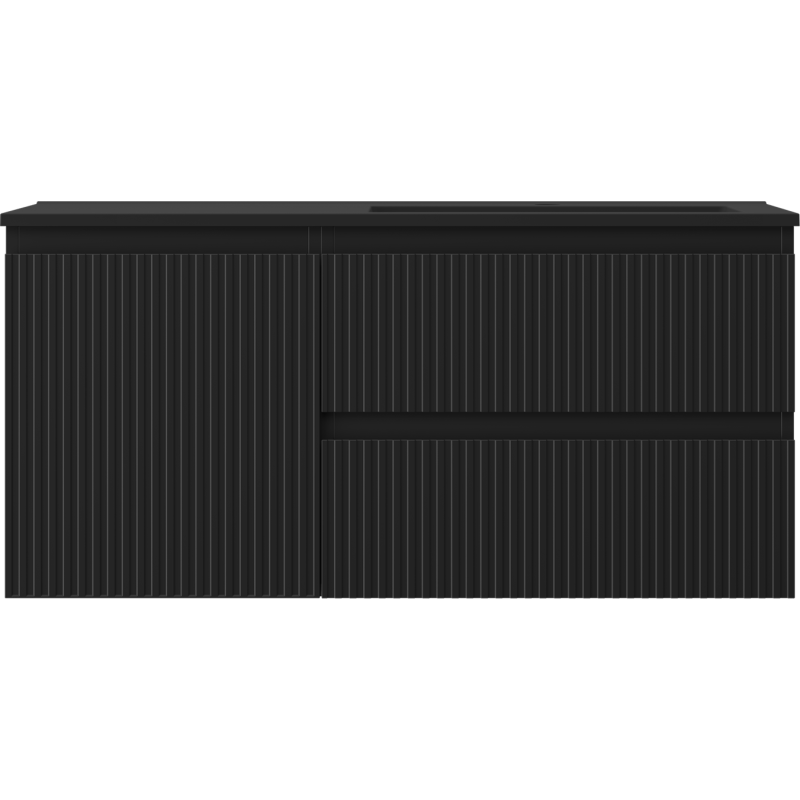 Mexen Rivel bathroom cabinet 100 cm with Otis right basin, 2S, 1D, grooved, matte black - 91A23-10047-3-BBFFF71-W18P71
