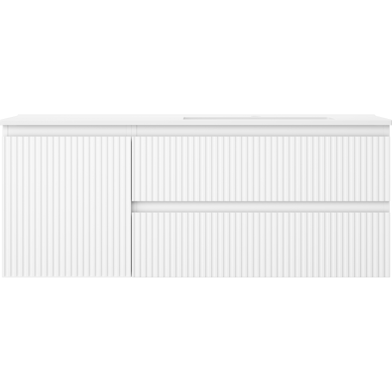 Mexen Rivel bathroom cabinet 120 cm with Otis right sink, 2S, 1D, grooved, matte white - 91A23-12047-3-BBFFF01-W18P01