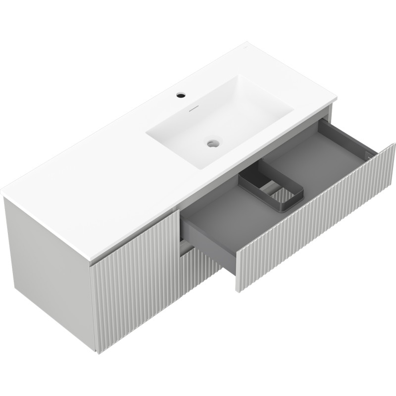 Mexen Rivel 120 cm bathroom cabinet with right Otis sink, 2 drawers, 1 door, grooved, gray/white matte