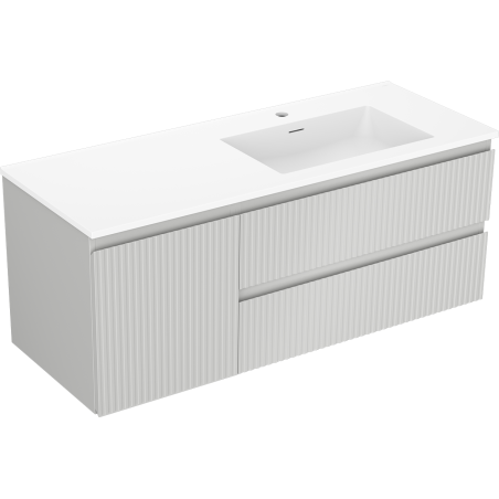 Mexen Rivel 120 cm bathroom cabinet with right Otis sink, 2 drawers, 1 door, grooved, gray/white matte