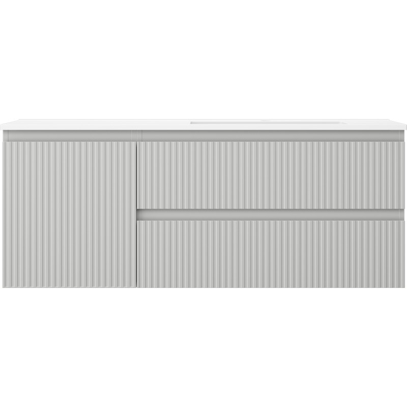 Mexen Rivel 120 cm bathroom cabinet with right Otis sink, 2 drawers, 1 door, grooved, gray/white matte