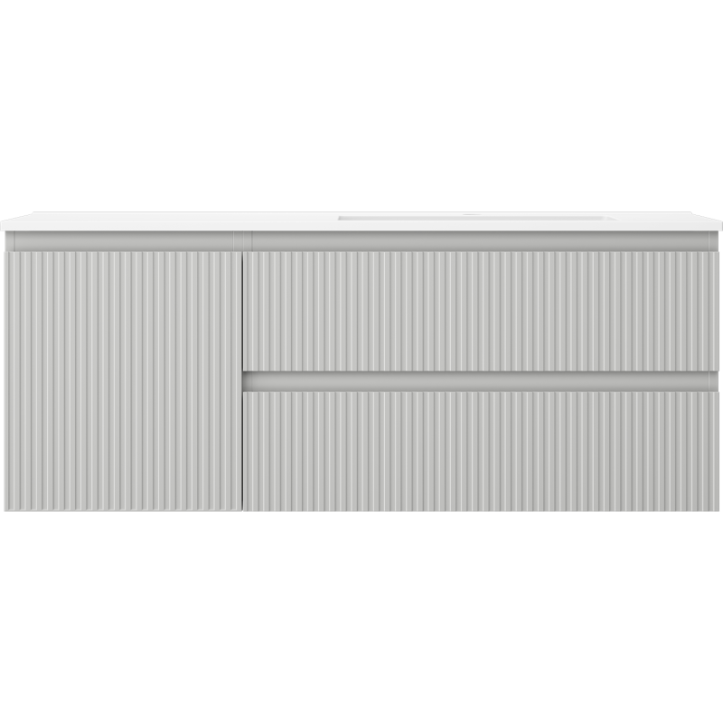 Mexen Rivel bathroom cabinet 120 cm with Otis right washbasin, 2S, 1D, fluted, gray/white matte - 91A23-12047-3-BBFFF62-W18P01