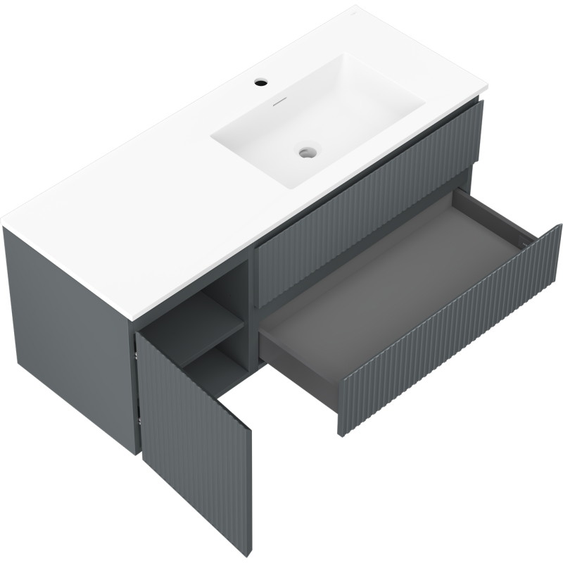 Mexen Rivel 120 cm Bathroom Cabinet with Sink Otis Right, 2S, 1D, Grooved, Graphite/White Matte - 91A23-12047-3-BBFFF66-W18P01