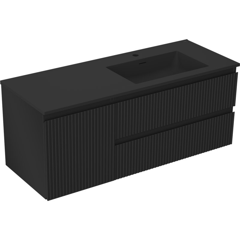 Mexen Rivel bathroom cabinet 120 cm with Otis right-hand sink, 2S, 1D, grooved, black matte - 91A23-12047-3-BBFFF71-W18P71
