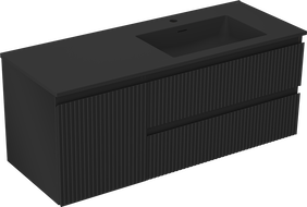 Mexen Rivel bathroom cabinet 120 cm with Otis right-hand sink, 2S, 1D, grooved, black matte - 91A23-12047-3-BBFFF71-W18P71