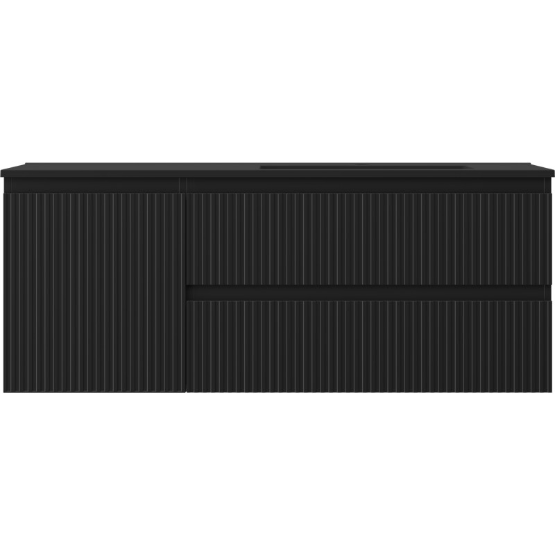 Mexen Rivel 120 cm bathroom cabinet with Otis sink right, 2S, 1D, grooved, matte black - 91A23-12047-3-BBFFF71-W18P71