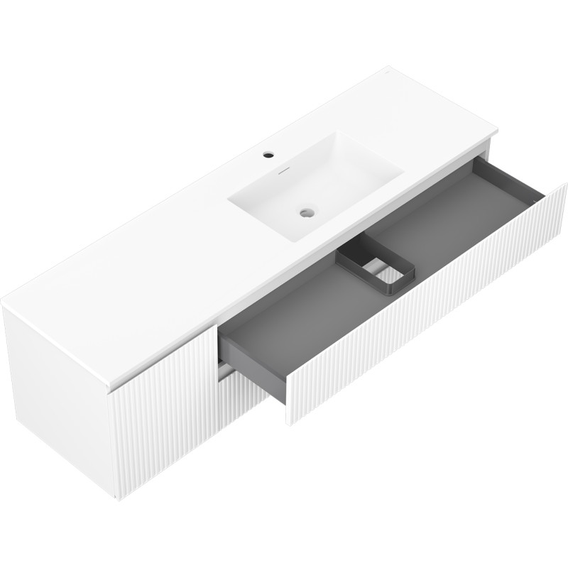 Mexen Rivel 160 cm Bathroom Cabinet with Right Sink Otis, 2 Drawers, 1 Door, Grooved, White Matte - 91A23-16047-3-BBFFF01-W18P01