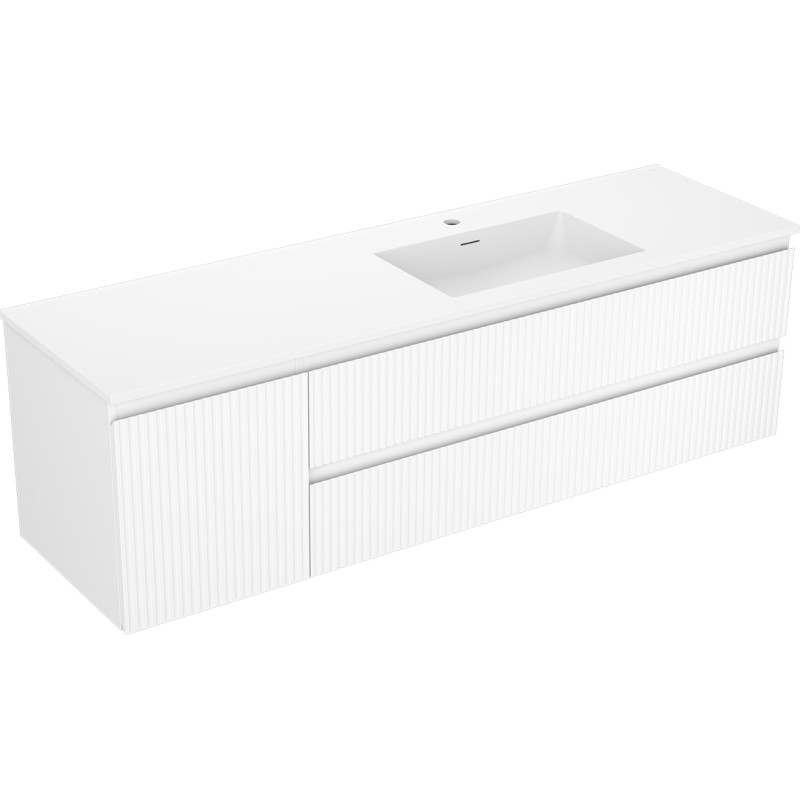 Mexen Rivel 160 cm Bathroom Cabinet with Right Sink Otis, 2 Drawers, 1 Door, Grooved, White Matte - 91A23-16047-3-BBFFF01-W18P01