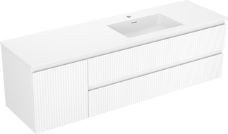 Mexen Rivel 160 cm Bathroom Cabinet with Right Sink Otis, 2 Drawers, 1 Door, Grooved, White Matte - 91A23-16047-3-BBFFF01-W18P01