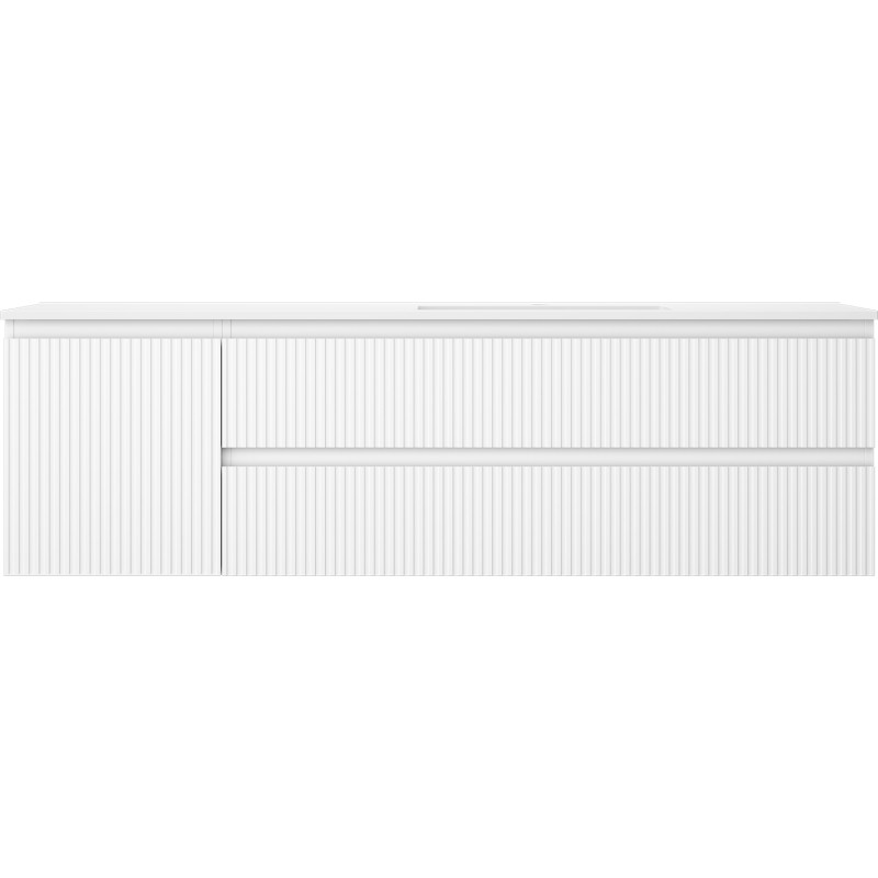 Mexen Rivel 160 cm Bathroom Cabinet with Right Sink Otis, 2 Drawers, 1 Door, Grooved, White Matte - 91A23-16047-3-BBFFF01-W18P01