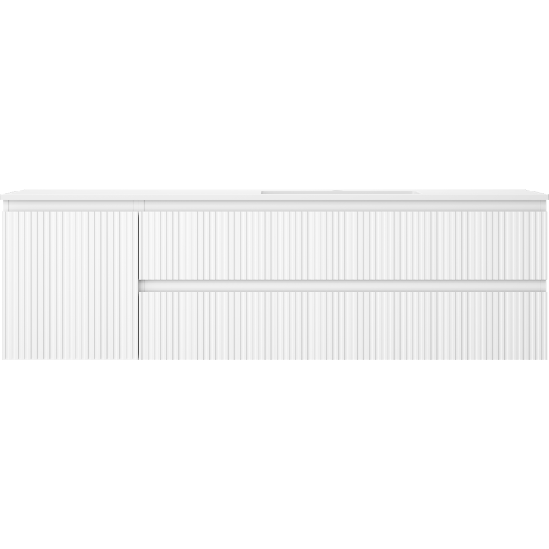 Mexen Rivel bathroom cabinet 160 cm with Otis right basin, 2S, 1D, fluted, white matte - 91A23-16047-3-BBFFF01-W18P01